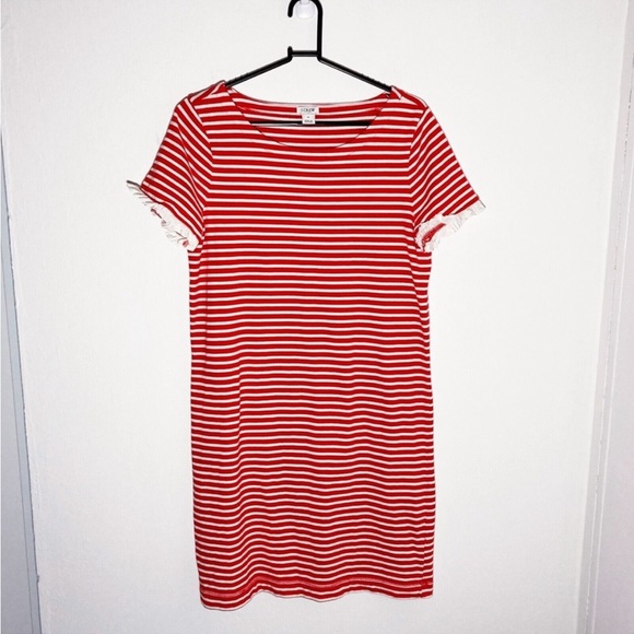J. Crew Red and White Striped Poplin Trimmed Dress - Picture 4 of 9